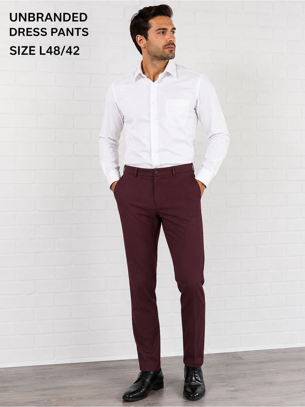 Unbranded Men’s Burgundy Slim Fit Dress Pants Flat Front Size L48/42